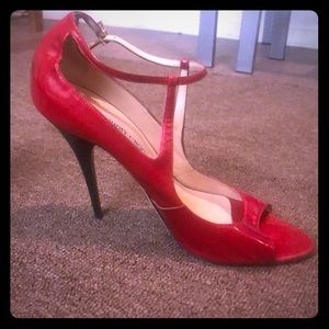 Jimmy Choo red patent leather peep toe size 41